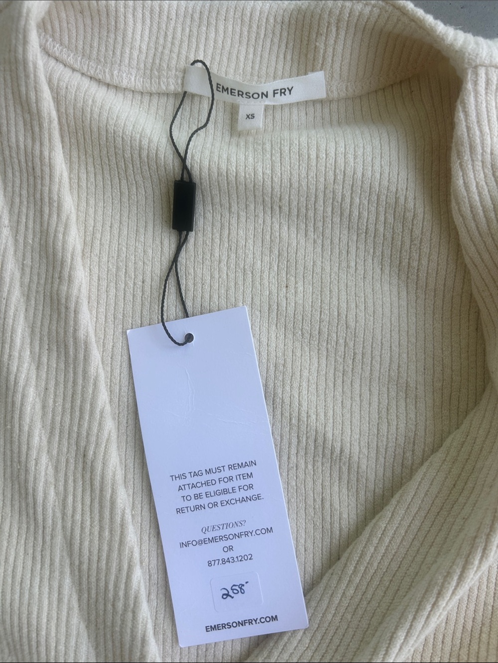 Emerson Fry Cream Ribbed V-Neck Top - Picture 2 of 3